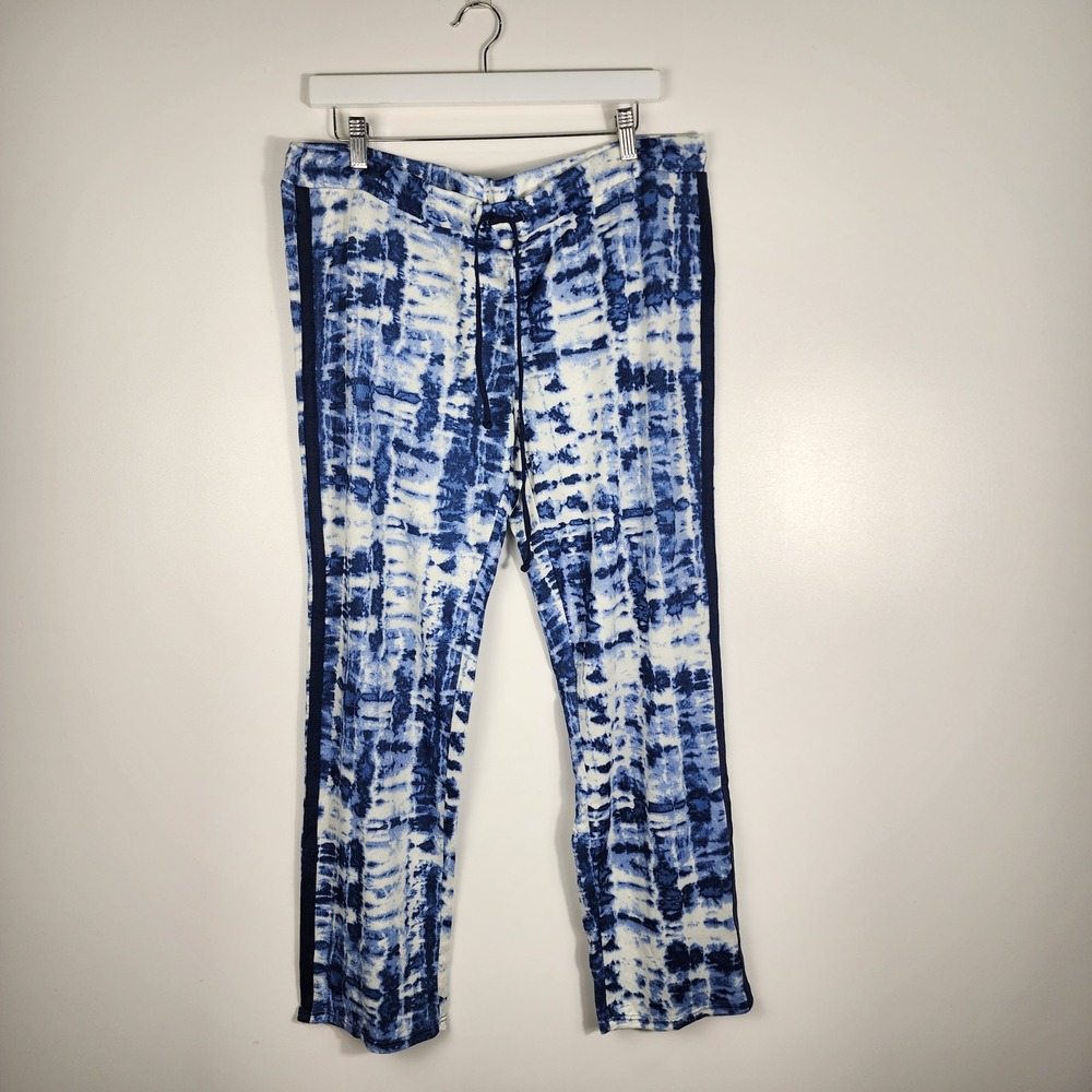 Tie Dye Lounge Pants Women XL Blue White Side Stripe Boho Soft Comfy Jogger
